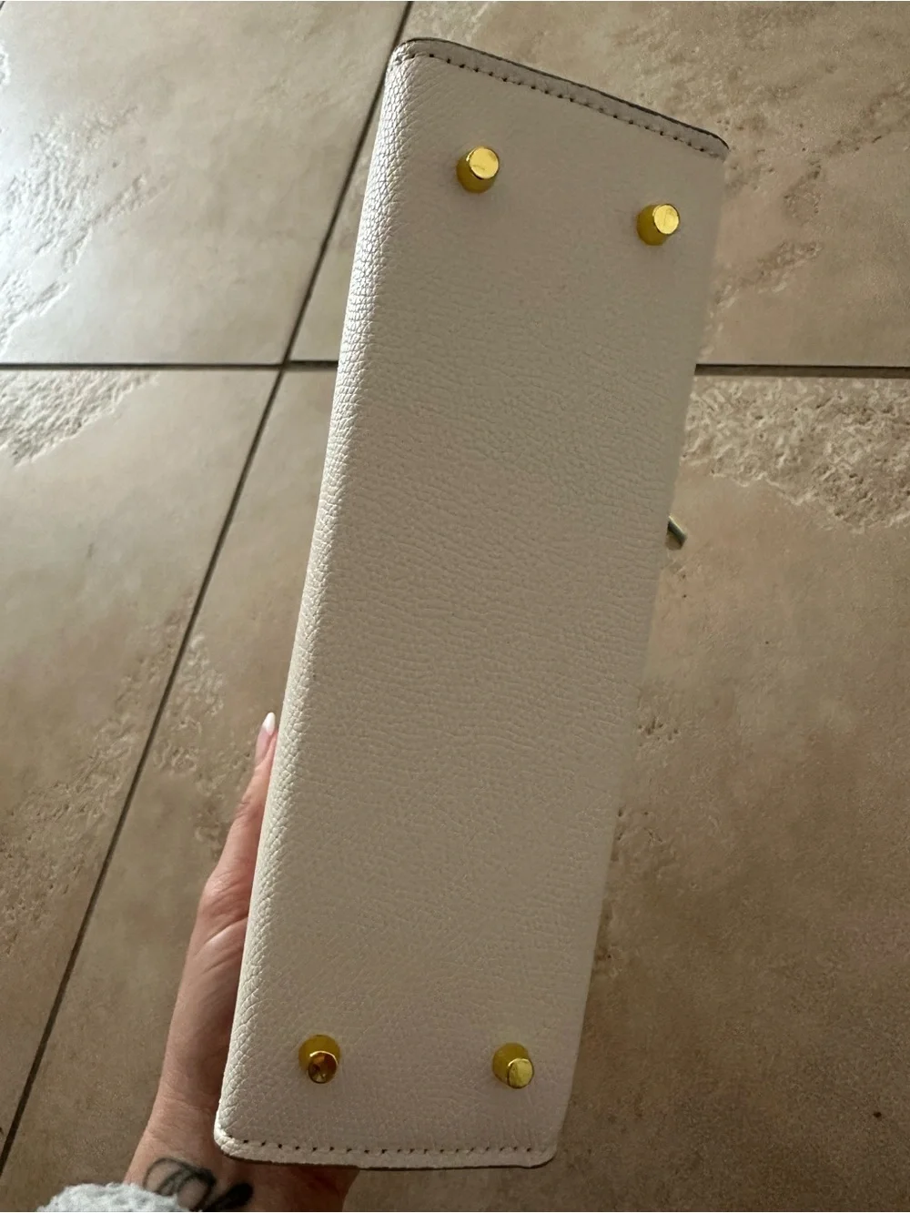 Cream Structured Top-Handle Women's Bag with Gold Hardware - Picture 4 of 4